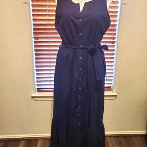 Sleeveless tiered maxi dress with tie belt